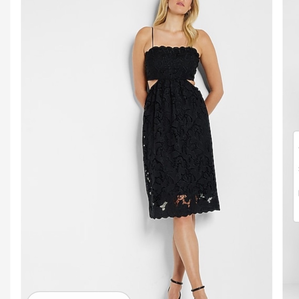 NWT Express Lace Bow Tie Back Side Cutout Black Midi Dress - Picture 6 of 6